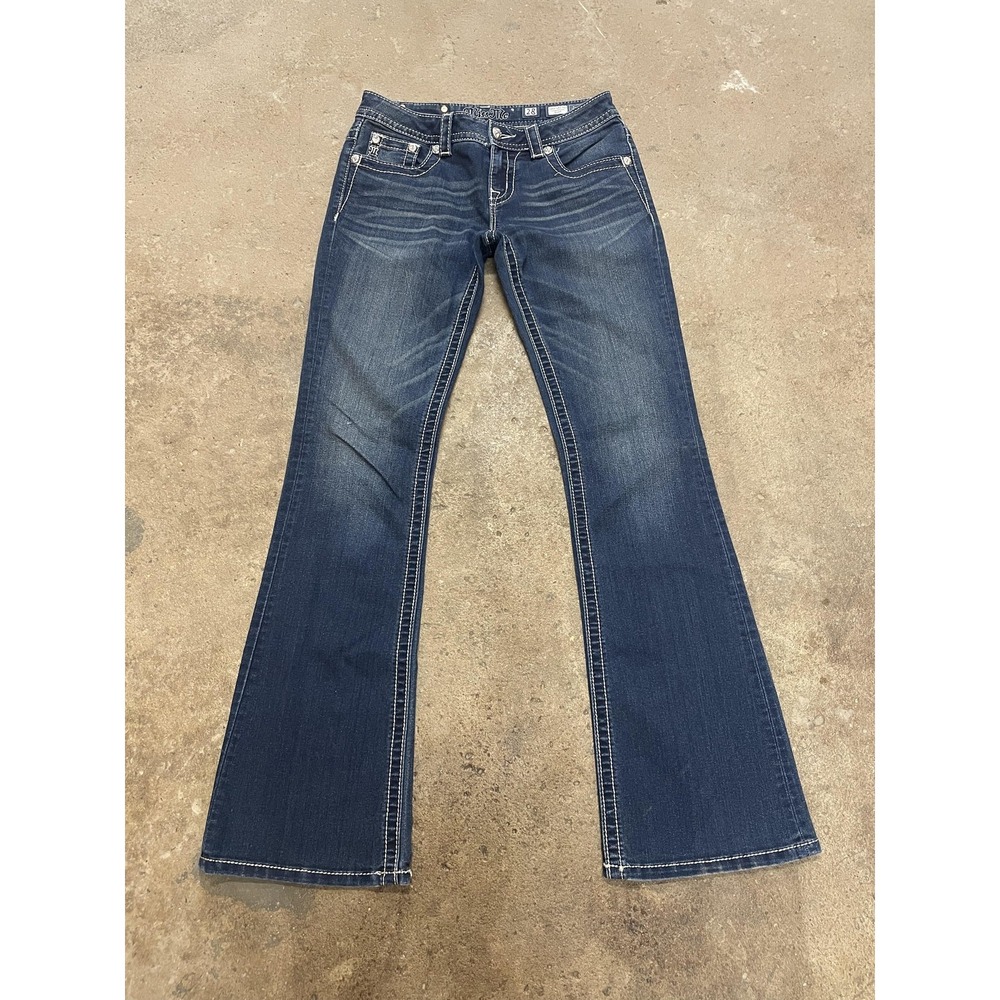Miss Me Jeans‎ Womens 28 Dark Wash Signature-Rise Bootcut Stretch Embellished